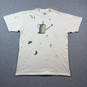 Vintage 1997 Relevant Products Garden T Shirt L Watering Can Butterfly 90s AOP
